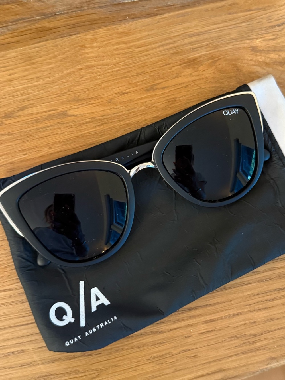 Quay Australia Black Cat-Eye Sunglasses with Silver Trim